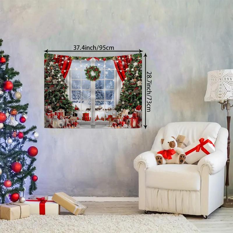 Christmas Tree Pattern Wall Tapestry, 1 Count Hanging Wall Tapestry, Wall Art Decorative Banner for Home Living Room Bedroom