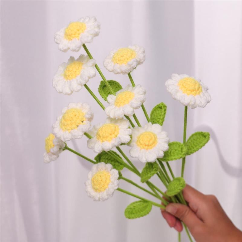 Crochet Daisy Flower, 10pcs set Handmade Knitting Flower, DIY Artificial Flower for Home Office Cafe Decor