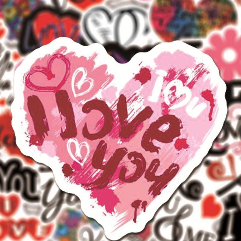 Love Series Graffiti Stickers, 50pcs Sweet Waterproof Decorative Stickers, Romantic Valentine's Day Decor DIY Decals for Water Bottle, Laptop, Phone Case, Scrapbooking, Journal Making