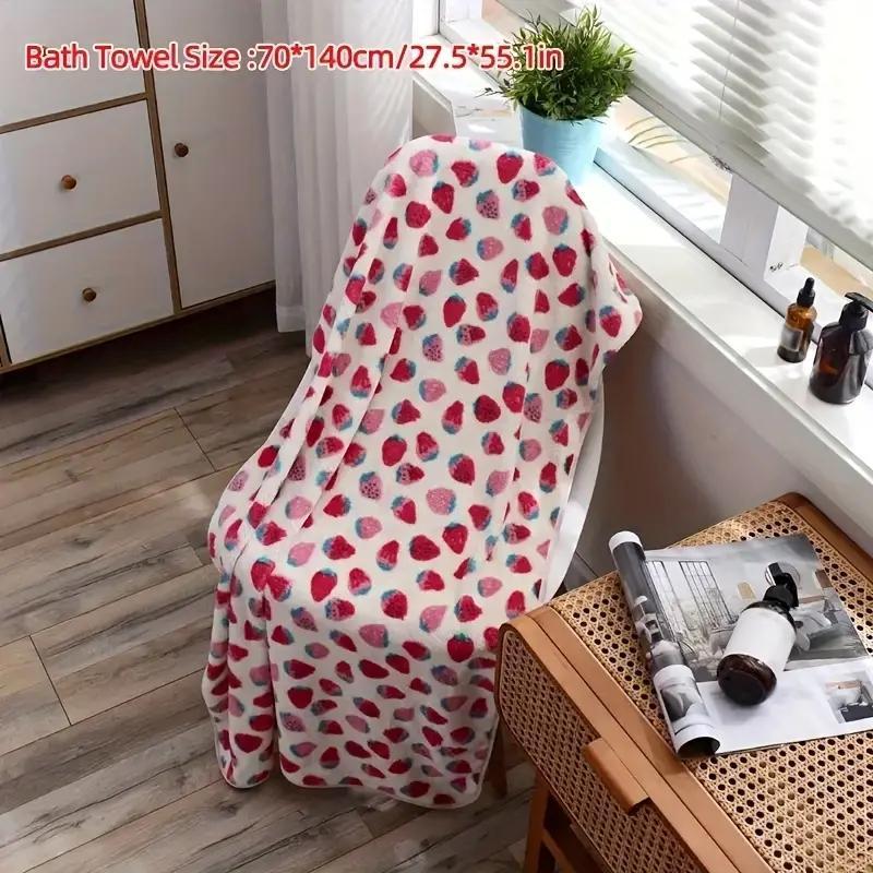 Strawberry Print Bath Towel, Soft Absorbent Quick-drying Bath Towel, Bathroom Supplies, Bath Towel for Home, Travel, Spa, Hotel