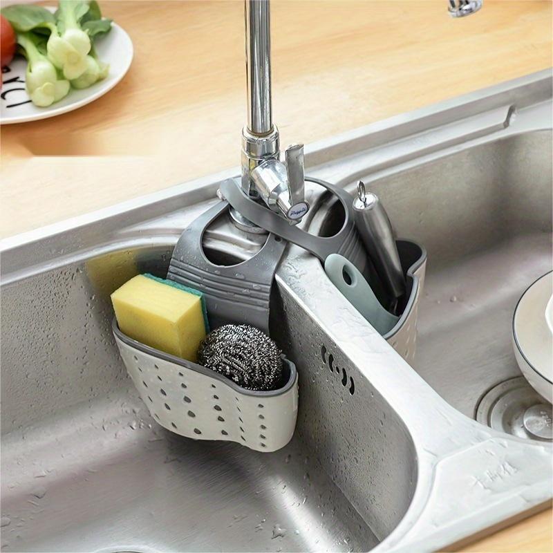 Kitchen Sink Drain Rack, 1 Count Double Layer Sink Saving Space Storage Rack with Adjustable Buckle, Sink Accessories for Home Kitchen Bathroom