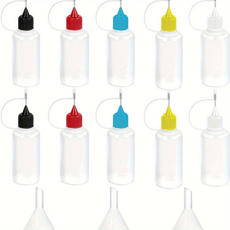 Precision Tip Applicator Bottle, 10pcs Translucent Glue Bottle with Multicolor Lid & 3 Counts Mini Funnel, Liquid Refill Storage Bottles for Indoor & Outdoor