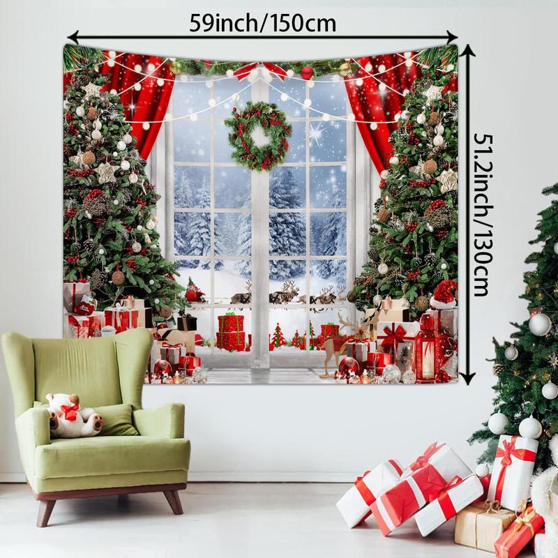 Christmas Tree Pattern Wall Tapestry, 1 Count Hanging Wall Tapestry, Wall Art Decorative Banner for Home Living Room Bedroom