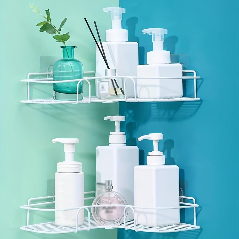 Bathroom Corner Shelf, Punch-free Wall Mounted Storage Organizer Rack, Hollow Design Multifunctional Organizer For Home Bathroom Kitchen Use, Room Accessories