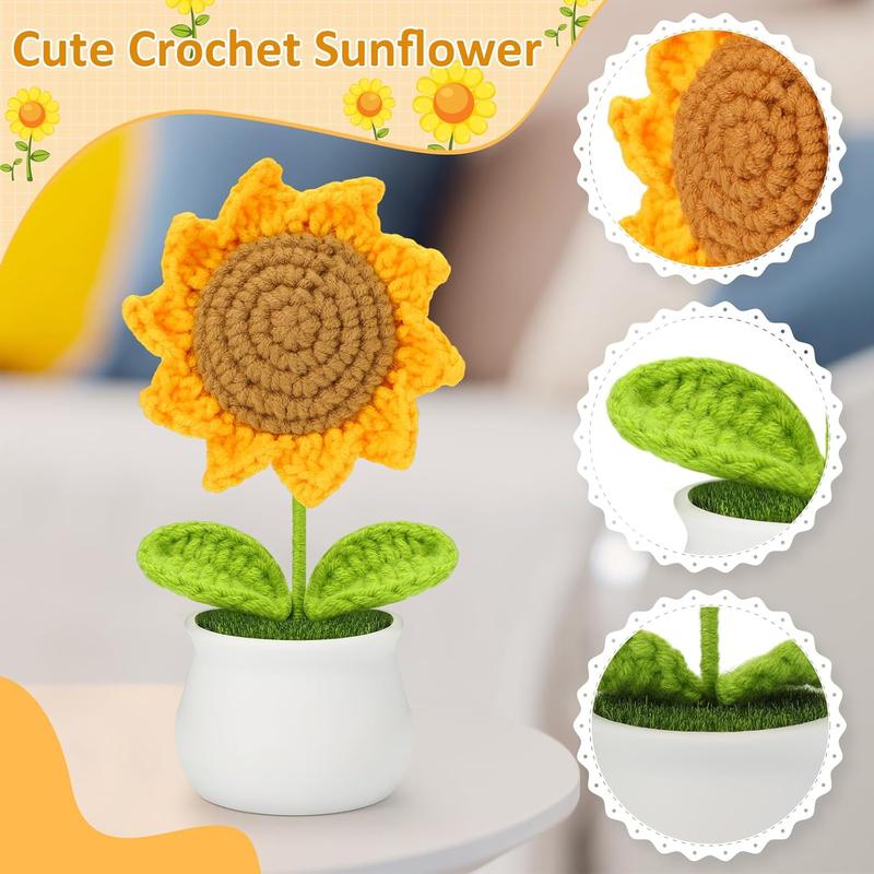 Handmade Knitted Flower Potted Plant Crochet Flower Knit Flowers Decor for Home Office Gift to Christmas Holidays Women Girls Decorative Fruit