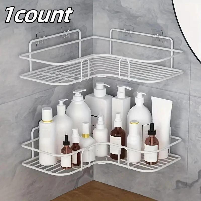 Bathroom Corner Shelf, Punch-free Wall Mounted Storage Organizer Rack, Hollow Design Multifunctional Organizer For Home Bathroom Kitchen Use, Room Accessories