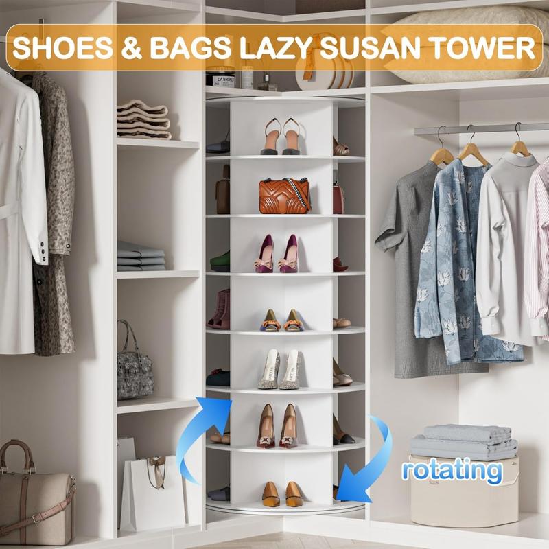 Rotating Shoe Rack Tower - 7-Tier Spinning Handbag Shoe Display Lazy Susan Organizer, 360° Revolving Shoe Rack Storage Round Carousel Cabinet, for Entryway, Living Room, Bedroom Minimalist Standing