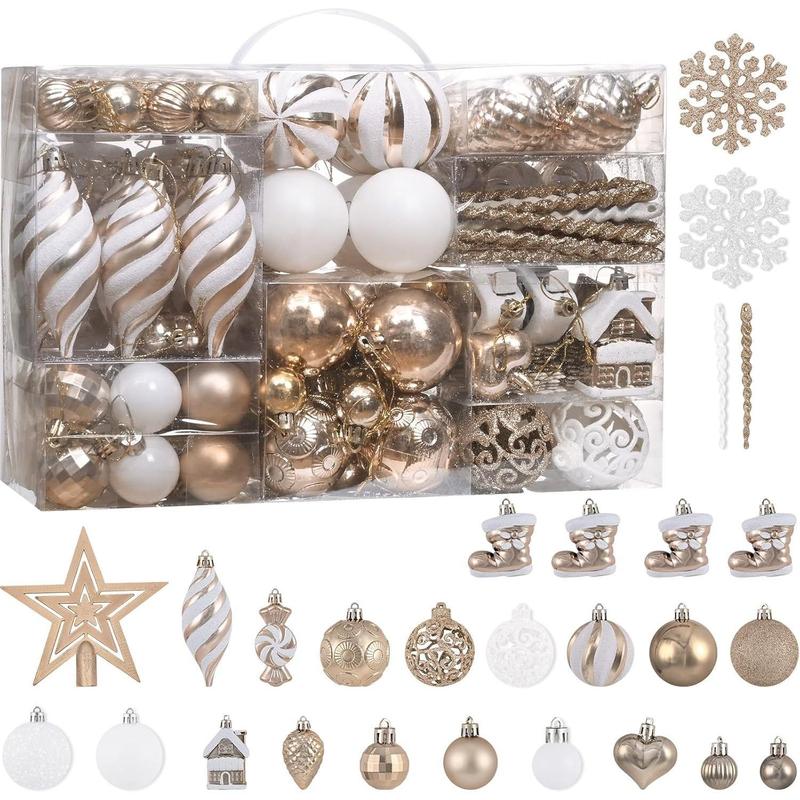 128pcs Christmas Ball Ornaments Set, Plastic Shatterproof Christmas Tree Ornaments for Home Wedding Holiday Birthday Party Decor，Black Friday Deal.