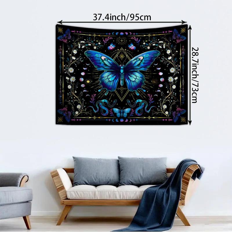 Butterfly & Floral Pattern Tapestry, Boho Style Wall Hanging Blanket, Wall Art Decor for Home Living Room Bedroom Dorm