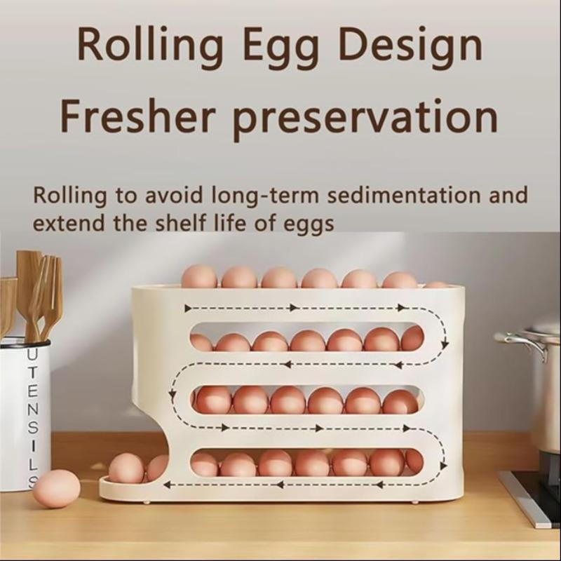 4 Tier Egg Holder, 1 Count Large Capacity Egg Storage Rack, Egg Distributor for Refrigerator, Kitchen Egg Storage Box, Home Organizer for Kitchen