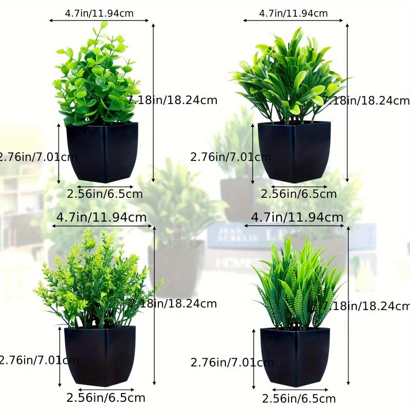 Artificial Potted Plant, 4 Counts set Mini Faux Eucalyptus Potted Plant, Small Faux Grass Greenery Potted Plants for Indoor Home Office Farmhouse Decoration