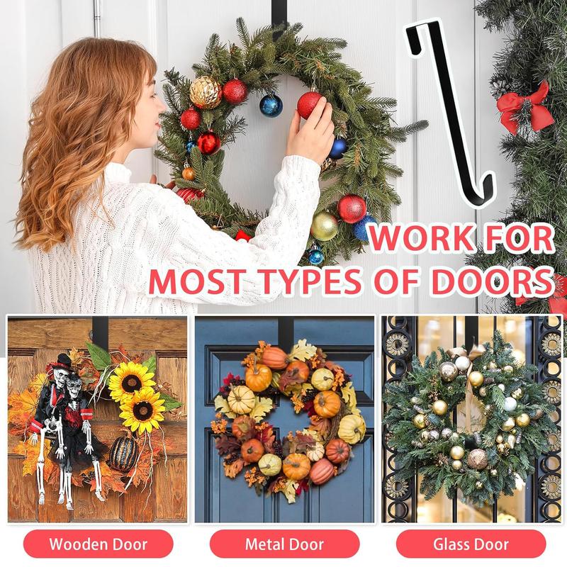 Wreath Hanger, Adjustable Over Door Wreath Hanger,door hooks, Front Door Decor Larger Christmas Decorations Hook Organiser Hangable  (White+Black)