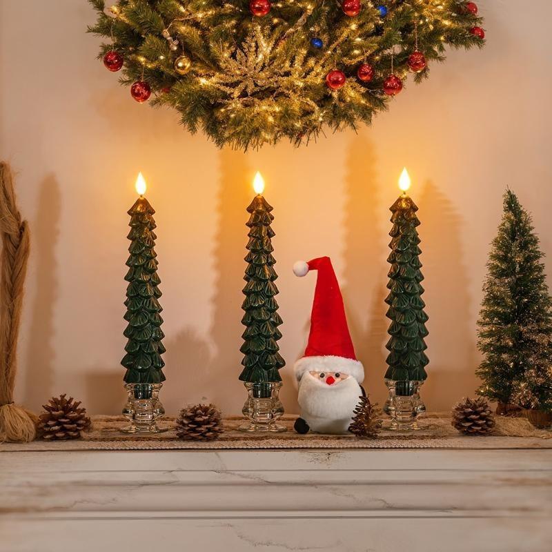 Christmas Tree Shaped Flameless Taper Candle without Battery, 3 Counts Battery Operated LED Candle with Remote Control, Decorative Candle for Home Party Wedding