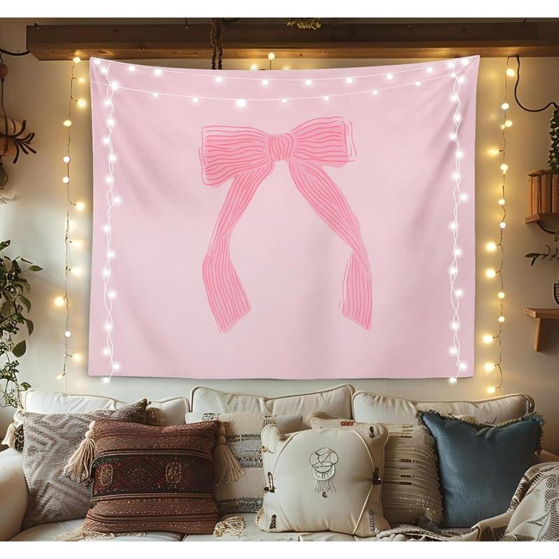 Pink Coquette Bow Tapestry Wall Hanging, Preppy Wall Art Room Decor, Coquette Room Wall Decor, Bow Room Decor, Pink Girly Tapestry for Bedroom College Party, 50×60 inches