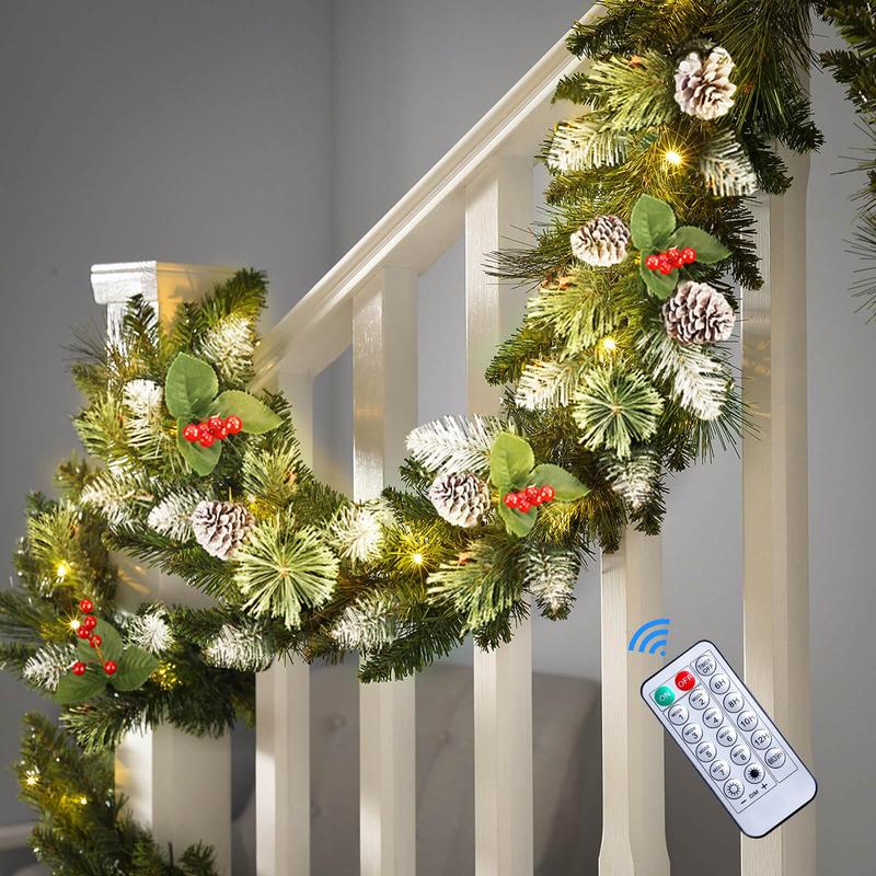 SHareconn 2025 Prelit Artificial Christmas Garland Perfect Operated for Mantle Stairs Fireplace Christmas Decoration, Indoor Outdoor