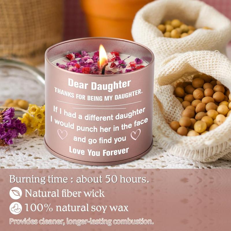 Funny Daughter Gifts, Daughter Gifts from Mom, 9oz Soy Wax Scented Candles with Floral Inside, Daughter Birthday Gifts Candle, Best Daughter Gifts Ideas for Birthday Christmas Valentines Day