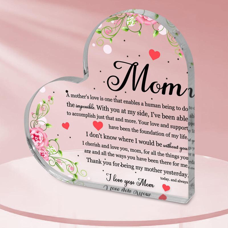 Heart Shaped Acrylic Plaque, Transparent Acrylic Keepsake Gift, Desk Decoration Sign for Home Office, Gift for Mom, Birthday Gift, Appreciation Gift