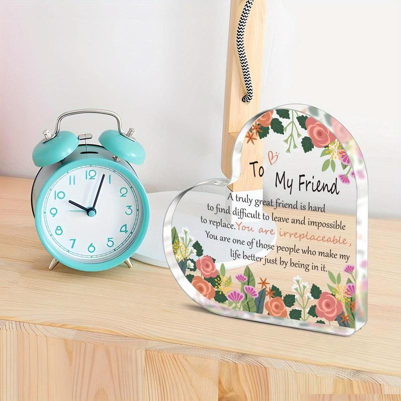 Heart Shaped Acrylic Plaque, 1 Count Flower Pattern Acrylic Ornament, Desktop Decoration for Home Office, Gift for Friend