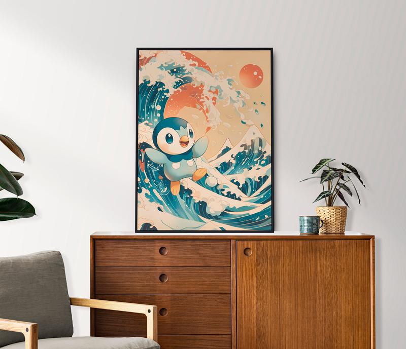 Piplup Pokemon, Japanese Tapestry Style, Anime Poster, Gift Perfect, Bedroom Wall Art, Japanese Home Decor Retro Artwork