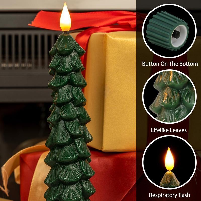 Christmas Tree Shaped Flameless Taper Candle without Battery, 3 Counts Battery Operated LED Candle with Remote Control, Decorative Candle for Home Party Wedding