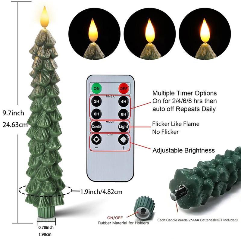 Christmas Tree Shaped Flameless Taper Candle without Battery, 3 Counts Battery Operated LED Candle with Remote Control, Decorative Candle for Home Party Wedding