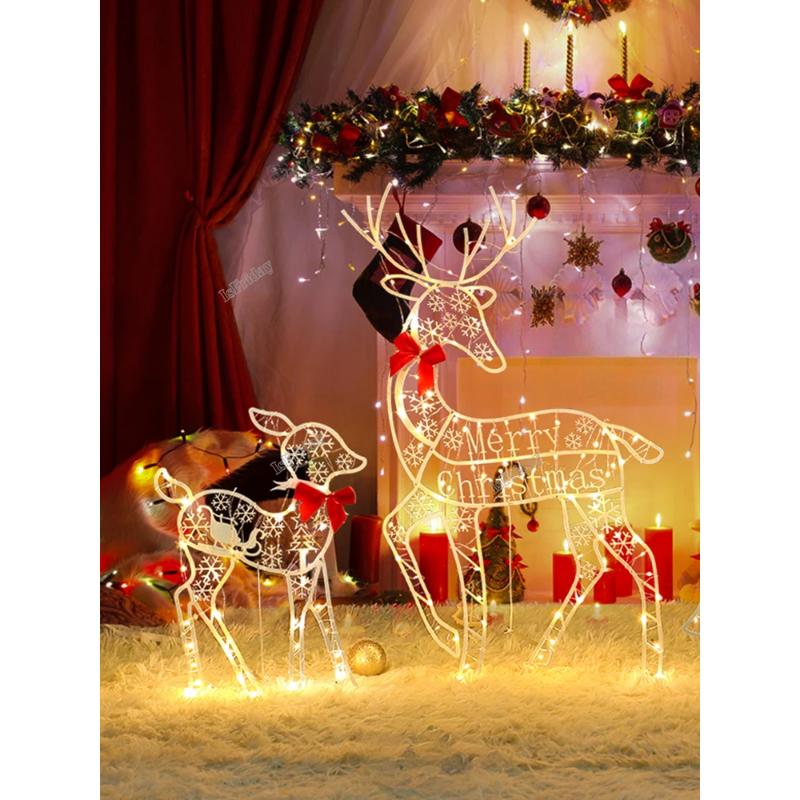 3PCS Handmake Iron Art Elk Deer Christmas Garden Decor &LED Light Glowing Glitter Reindeer Xmas Home Outdoor Yard Ornament Decor