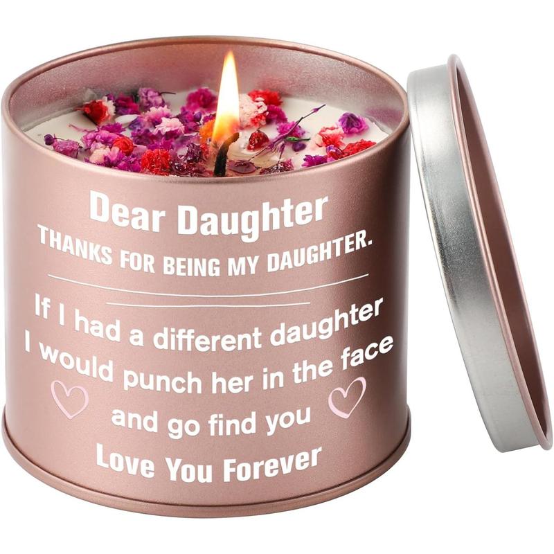 Funny Daughter Gifts, Daughter Gifts from Mom, 9oz Soy Wax Scented Candles with Floral Inside, Daughter Birthday Gifts Candle, Best Daughter Gifts Ideas for Birthday Christmas Valentines Day