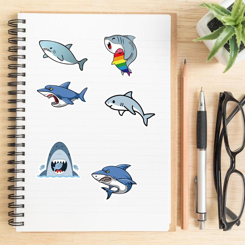 Cute Cartoon Shark Pattern Sticker (50pcs), Creative Personalized Graffiti Decorative Sticker, DIY Decorative Sticker for Phone, Notebook, Handbook