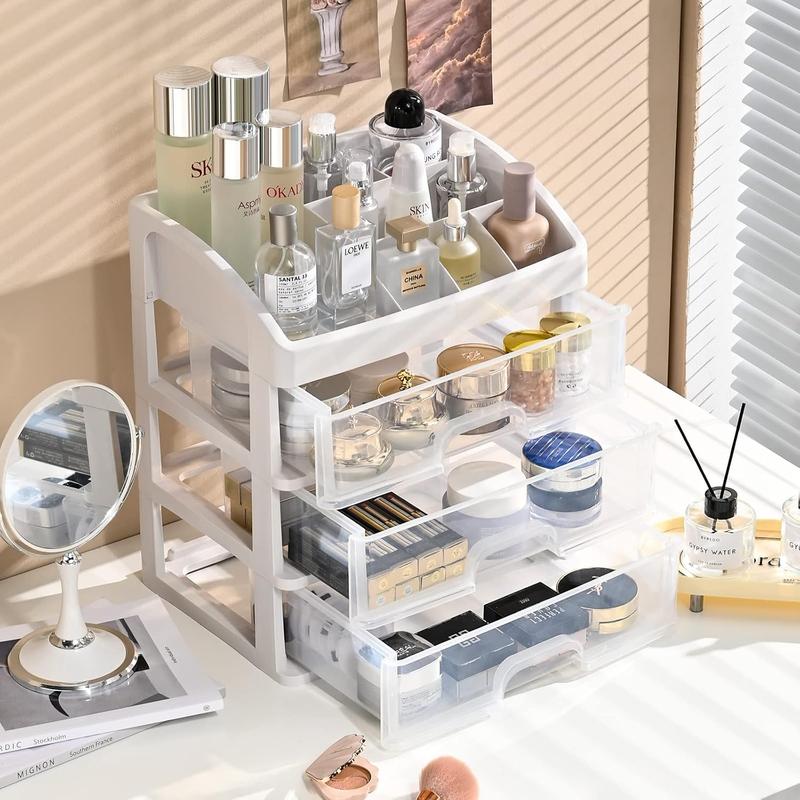 Makeup Organizer for Vanity, Cosmetic Display Cases, Make up Organizers and Storage, Bathroom Countertop with 3 Drawers