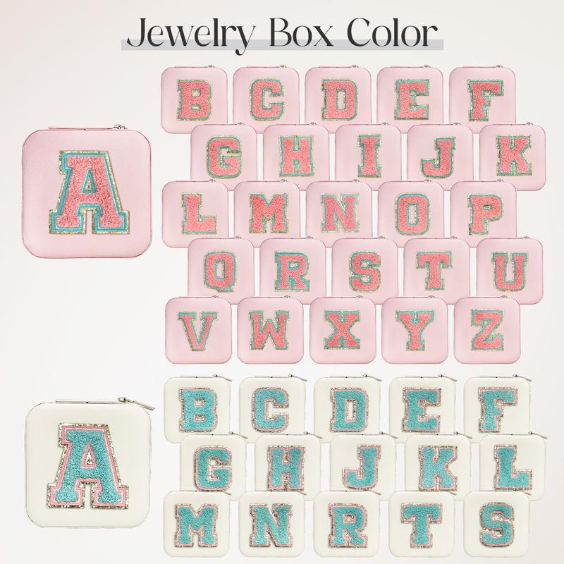 SANDJEST Personalized Pink Travel Jewelry Box Alphabet, Monogrammed Jewelry Case Organizer for Girls Women, Gifts for Birthday Christmas Bridesmaids