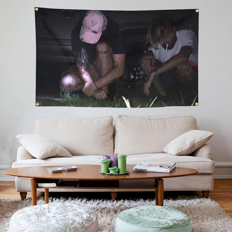 Suicide Music Theme Hip Hop Singer Flag 3*5FT Polyester Durable Tapestry Wall Hanging Suitable for College Dormitory Party Indoor and Outdoor Decoration