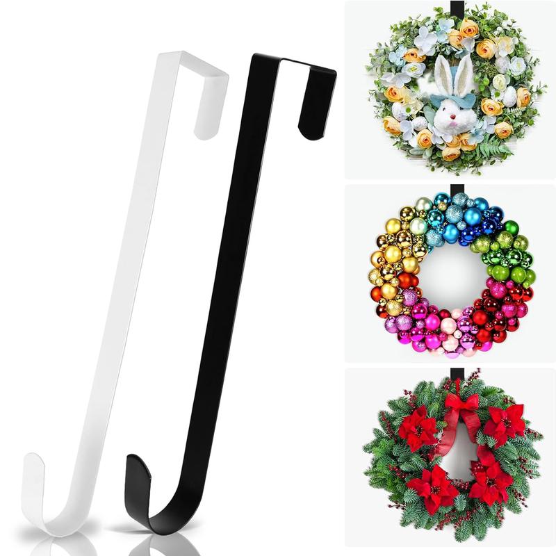 Wreath Hanger, Adjustable Over Door Wreath Hanger,door hooks, Front Door Decor Larger Christmas Decorations Hook Organiser Hangable  (White+Black)