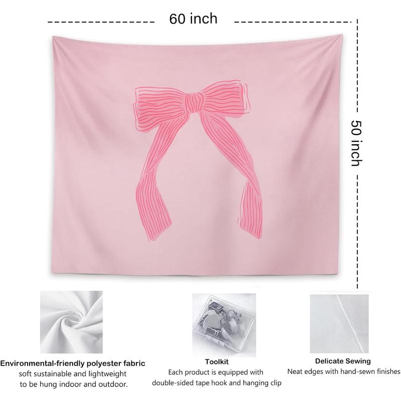 Pink Coquette Bow Tapestry Wall Hanging, Preppy Wall Art Room Decor, Coquette Room Wall Decor, Bow Room Decor, Pink Girly Tapestry for Bedroom College Party, 50×60 inches