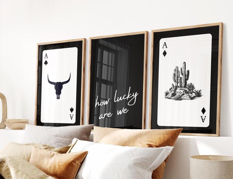 How Lucky Are We Set of 3, Ace Playing Card Poster, Trendy Western Wall Art, Retro Cowgirl Print, Modern Cowboy Décor