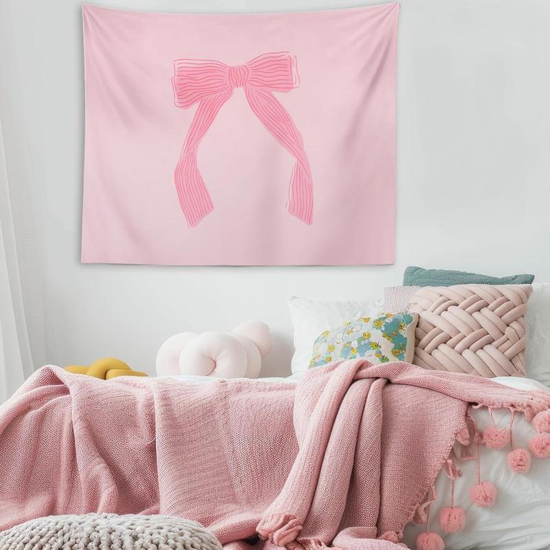 Pink Coquette Bow Tapestry Wall Hanging, Preppy Wall Art Room Decor, Coquette Room Wall Decor, Bow Room Decor, Pink Girly Tapestry for Bedroom College Party, 50×60 inches