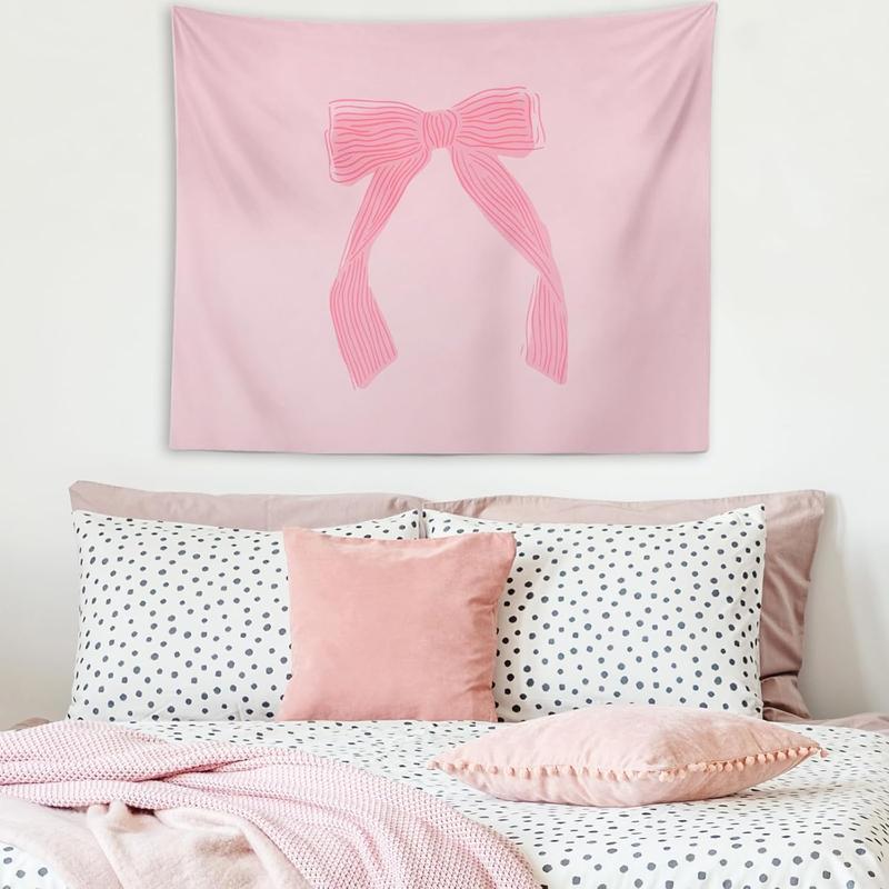 Pink Coquette Bow Tapestry Wall Hanging, Preppy Wall Art Room Decor, Coquette Room Wall Decor, Bow Room Decor, Pink Girly Tapestry for Bedroom College Party, 50×60 inches