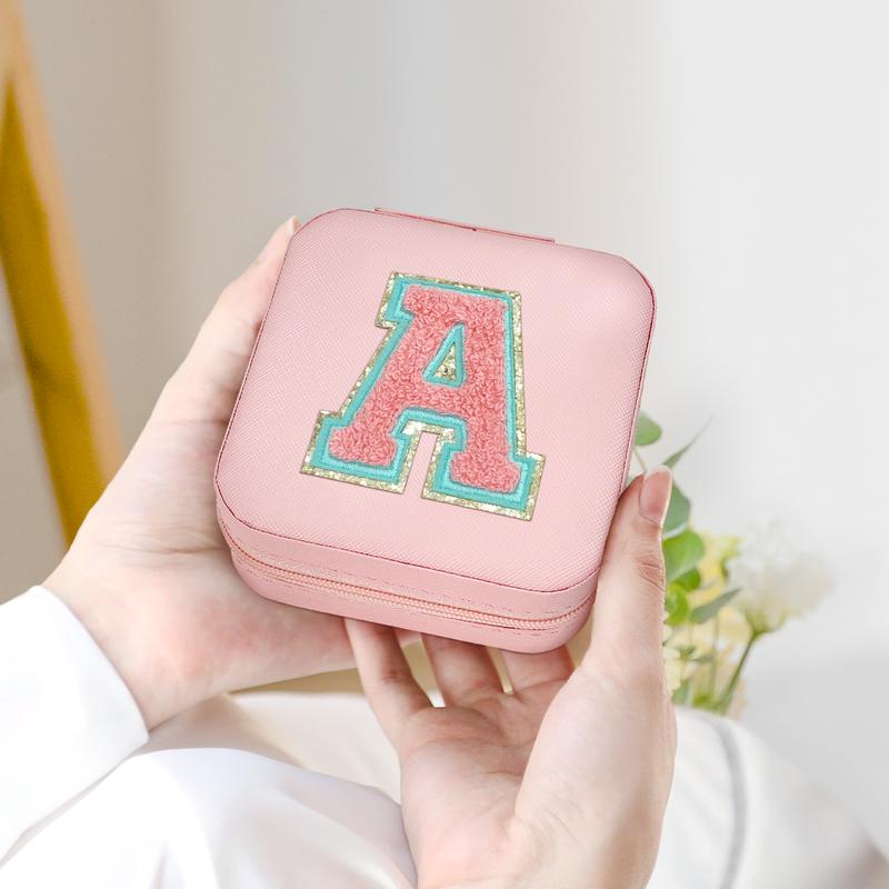 SANDJEST Personalized Pink Travel Jewelry Box Alphabet, Monogrammed Jewelry Case Organizer for Girls Women, Gifts for Birthday Christmas Bridesmaids