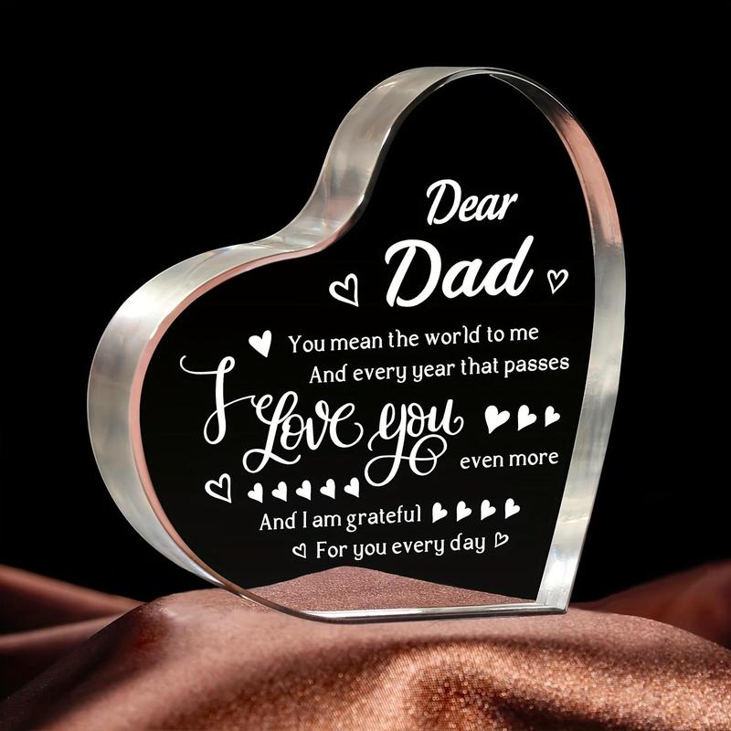 Heart Shaped Acrylic Plaque, Dear Dad Letter Pattern Decorative Plaque, Home Decor Supplies for Living Room Bedroom Dining Room