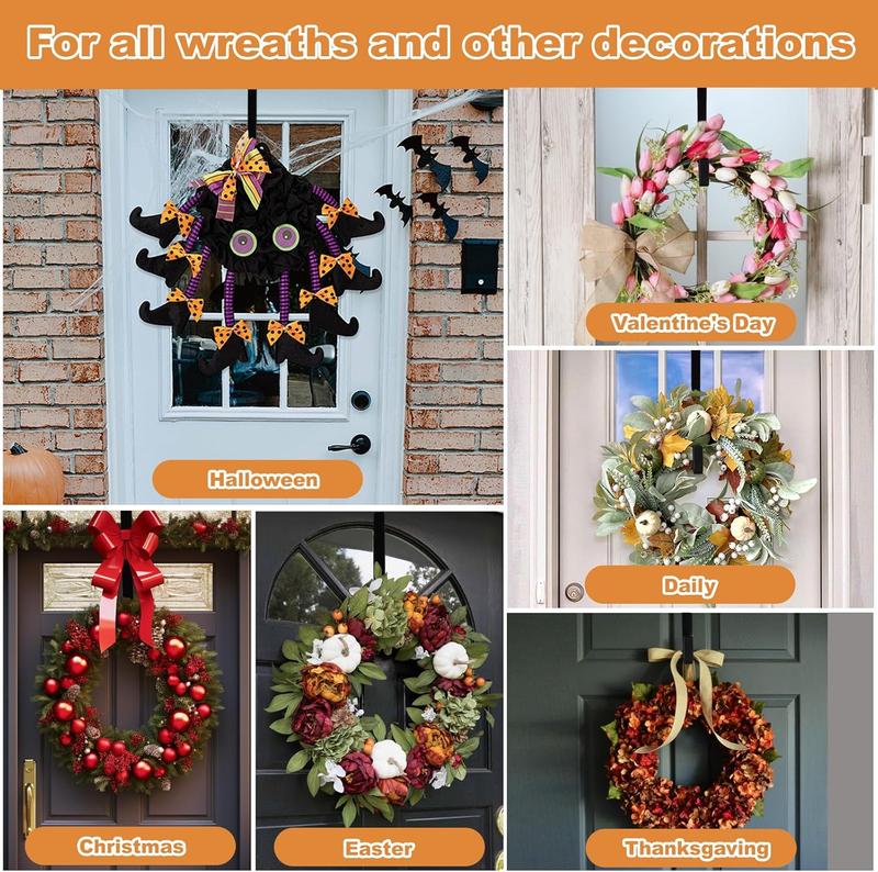 Wreath Hanger, Adjustable Over Door Wreath Hanger,door hooks, Front Door Decor Larger Christmas Decorations Hook Organiser Hangable  (White+Black)