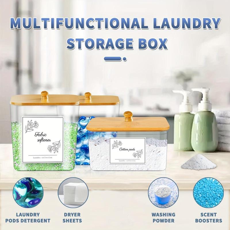 Laundry Room Organization Storage Container, Clear Laundry Powder Container with Scoops & Label, Large Capacity Home Organizer for Laundry Room