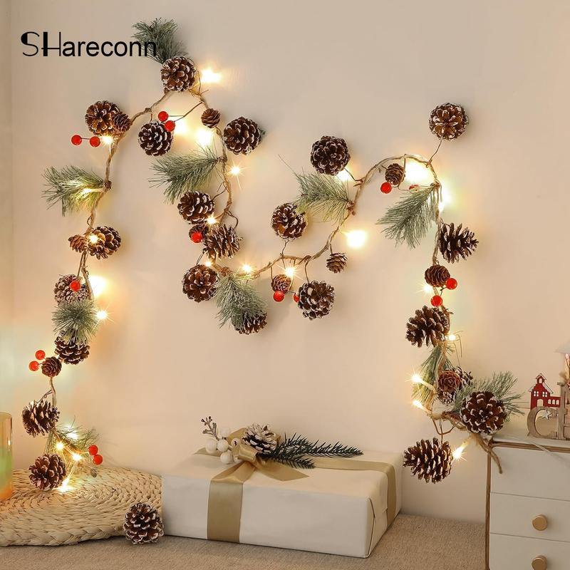 SHareconn 2025 Prelit Artificial Christmas Garland Perfect Operated for Mantle Stairs Fireplace Christmas Decoration, Indoor Outdoor