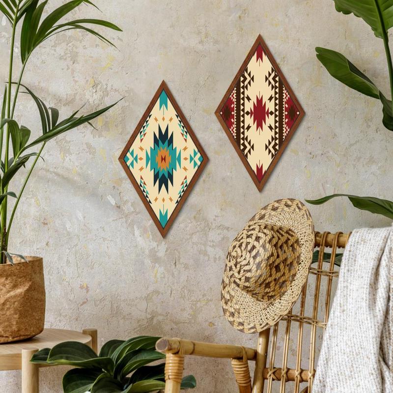 Wooden Wall Hanging Decor, 2 Counts set Geometric Pattern Wall Art Decoration, Wall Decor for Home Farmhouse Office Studio Bar Pub Club Cafe Coffee Shop