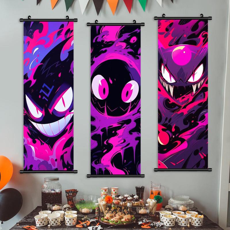 Cartoon Pattern Hanging Banner, 3 Counts set Colorful Cartoon Imp Poster, Game Room Decor, Exquisite Wall Art, Perfect Home Decor