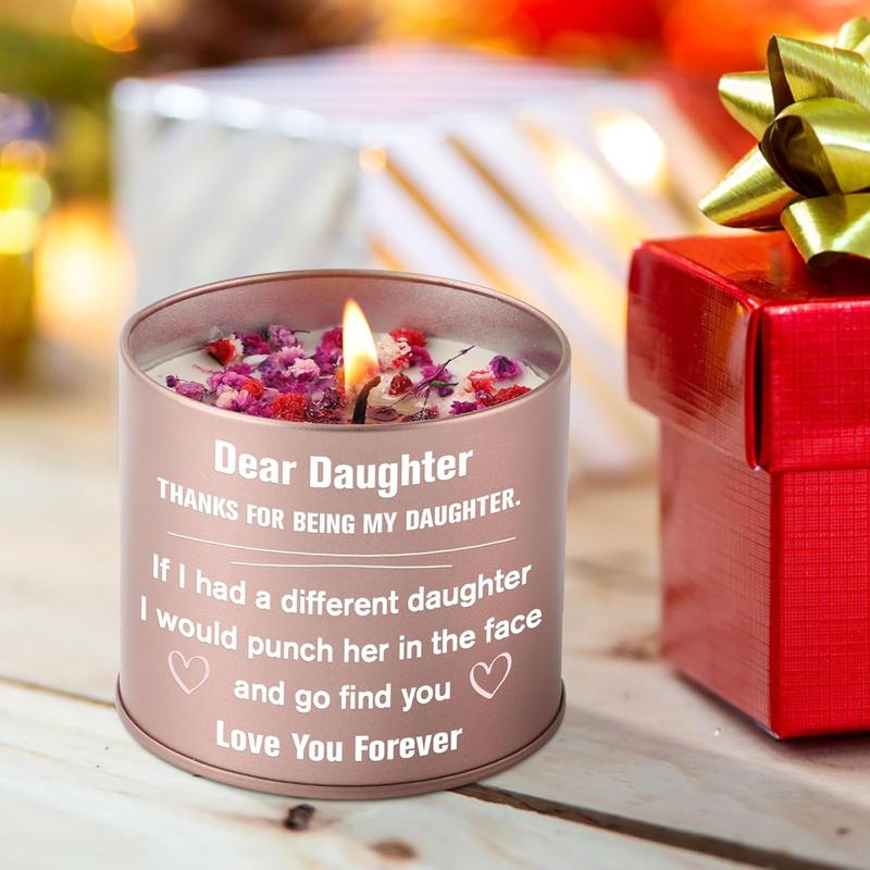 Funny Daughter Gifts, Daughter Gifts from Mom, 9oz Soy Wax Scented Candles with Floral Inside, Daughter Birthday Gifts Candle, Best Daughter Gifts Ideas for Birthday Christmas Valentines Day