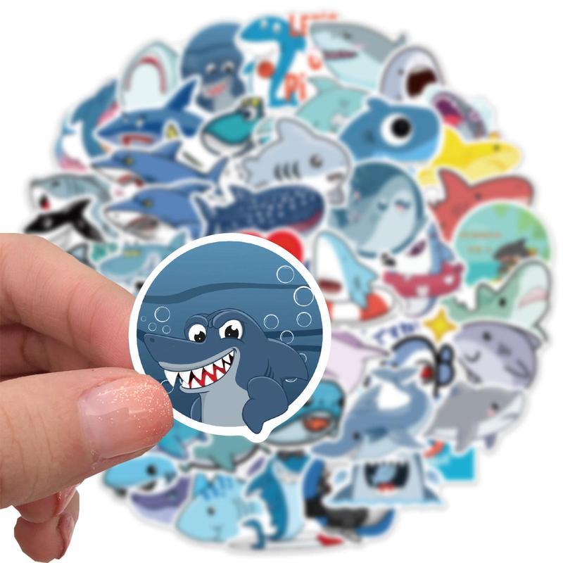 Cute Cartoon Shark Pattern Sticker (50pcs), Creative Personalized Graffiti Decorative Sticker, DIY Decorative Sticker for Phone, Notebook, Handbook