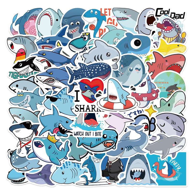 Cute Cartoon Shark Pattern Sticker (50pcs), Creative Personalized Graffiti Decorative Sticker, DIY Decorative Sticker for Phone, Notebook, Handbook