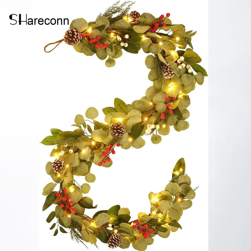 SHareconn 2025 Prelit Artificial Christmas Garland Perfect Operated for Mantle Stairs Fireplace Christmas Decoration, Indoor Outdoor