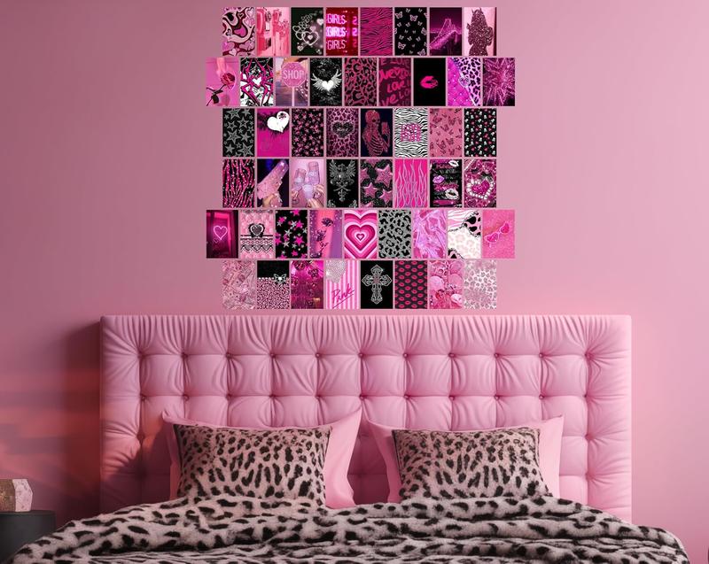 Room Decor Aesthetic Wall Collage Kit, Trashy Y2k Posters for Girls bedroom, 2000s Hot Pink Wall Art, Emo Baddie Prints for women Apartment.(Set of 50, 4