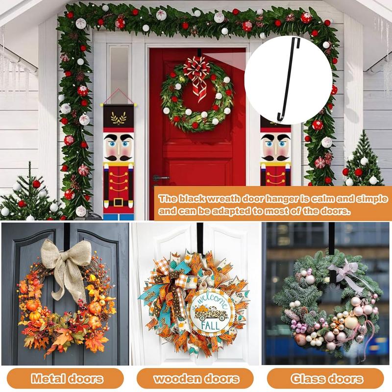 Wreath Hanger, Adjustable Over Door Wreath Hanger,door hooks, Front Door Decor Larger Christmas Decorations Hook Organiser Hangable  (White+Black)