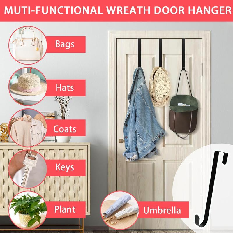 Wreath Hanger, Adjustable Over Door Wreath Hanger,door hooks, Front Door Decor Larger Christmas Decorations Hook Organiser Hangable  (White+Black)